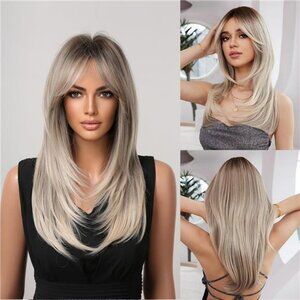 Long Layered Wigs for Women Ombre Blonde